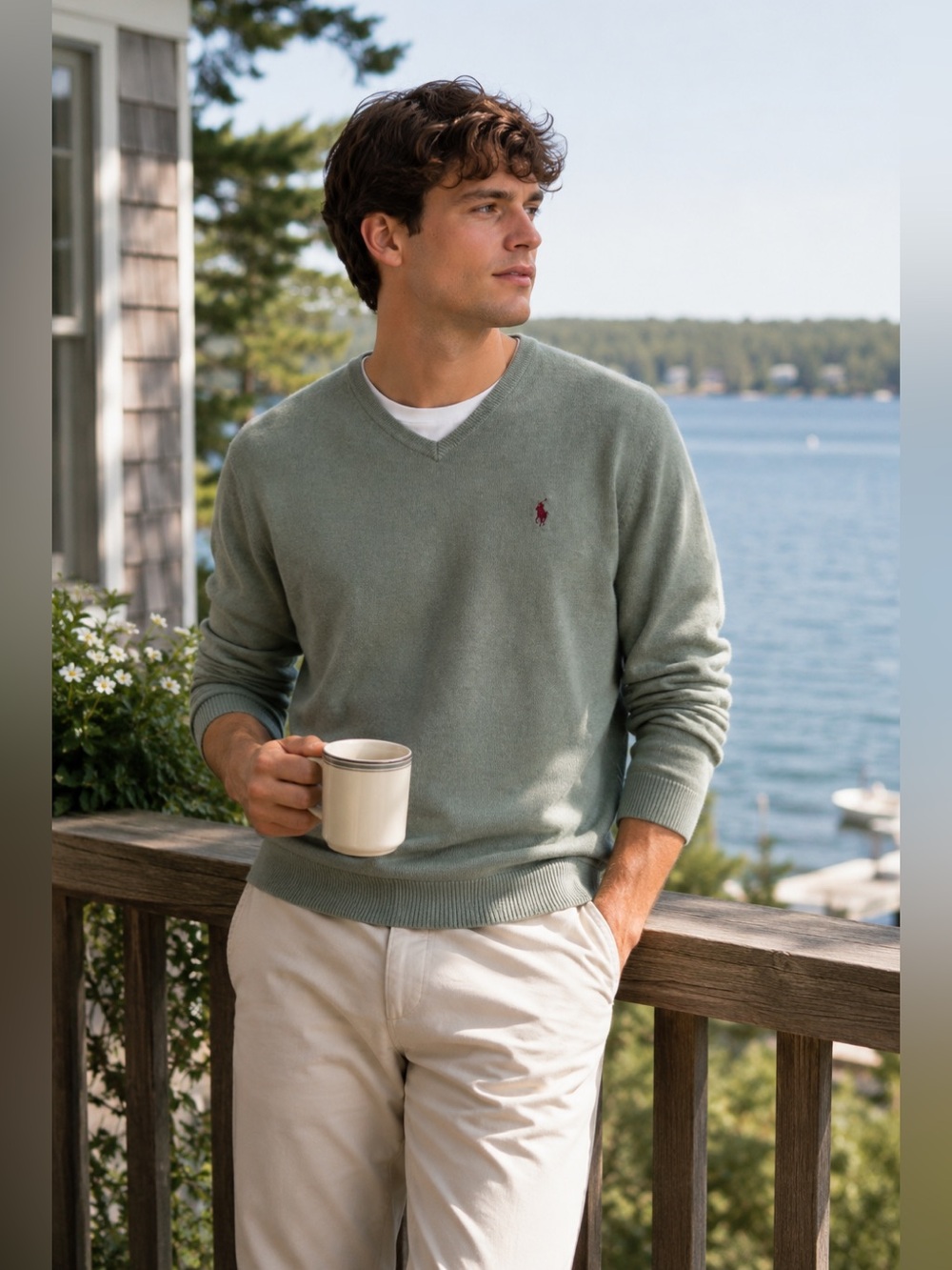 Polo Ralph Lauren Men’s Large 100% Pima Cotton Sage Green V Neck Sweater